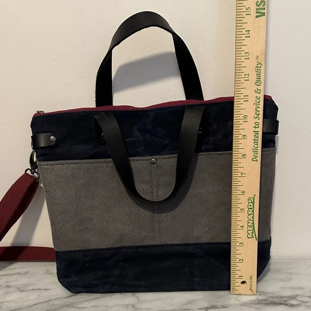 Cat Craine Tote crossbody waxed canvas leather handles zip top